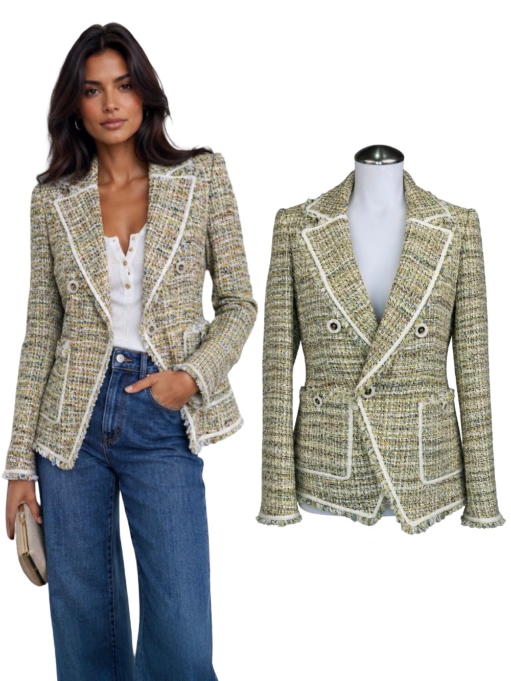 $695 VERONICA BEARD Theron Multi Tweed Double Breasted Jacket Blazer Sz 4